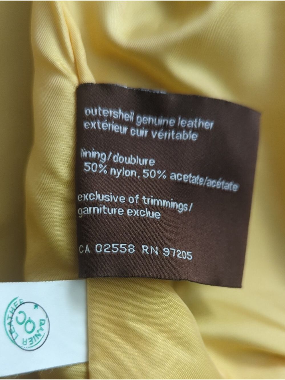Danier Yellow Leather Zip Front Women's Jacket - Picture 9 of 9
